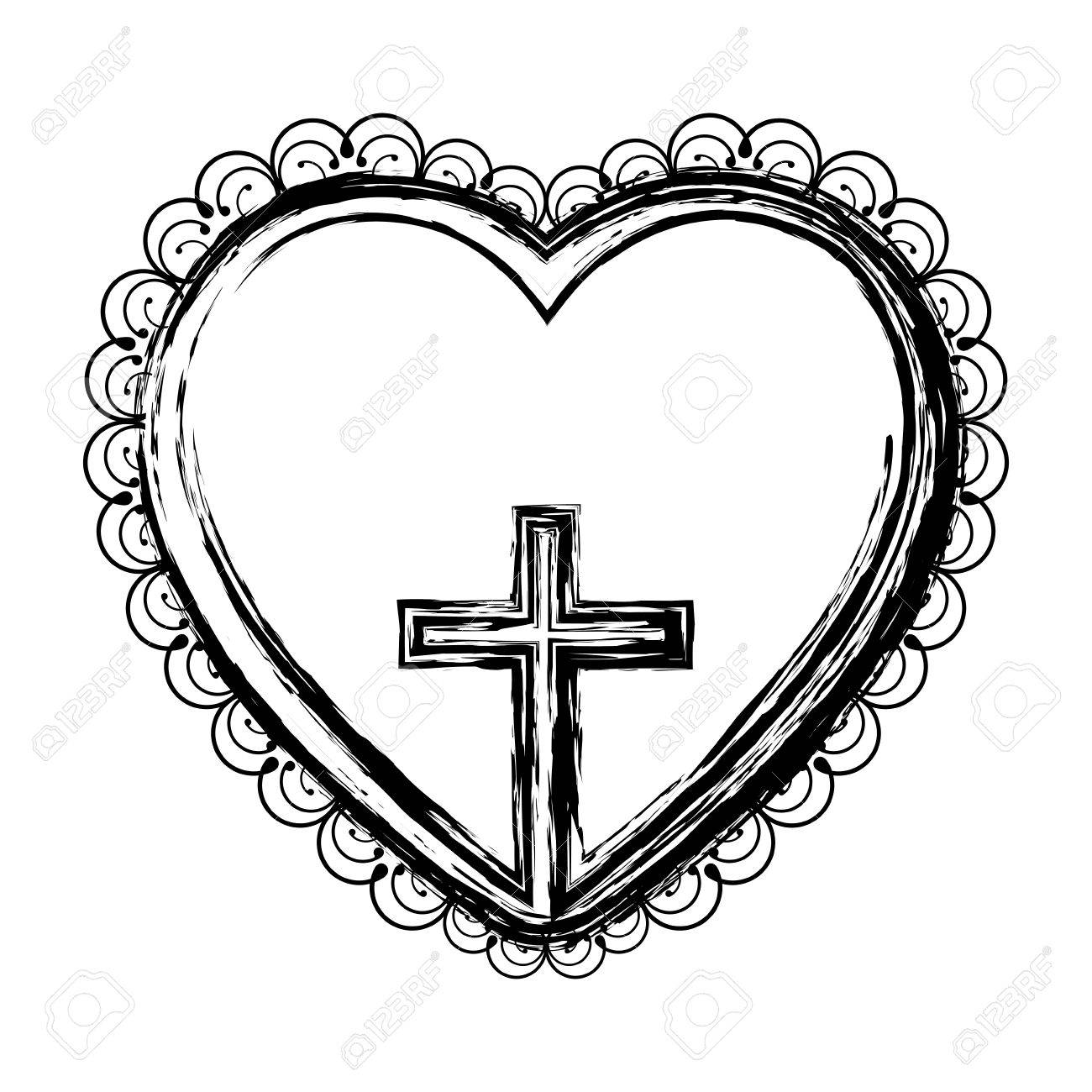 1300x1300 Blurred Silhouette Heart Decorative Frame With Small Wooden Cross