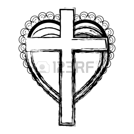 450x450 Silhouette Heart Decorative Frame With Wooden Cross Inside Vector
