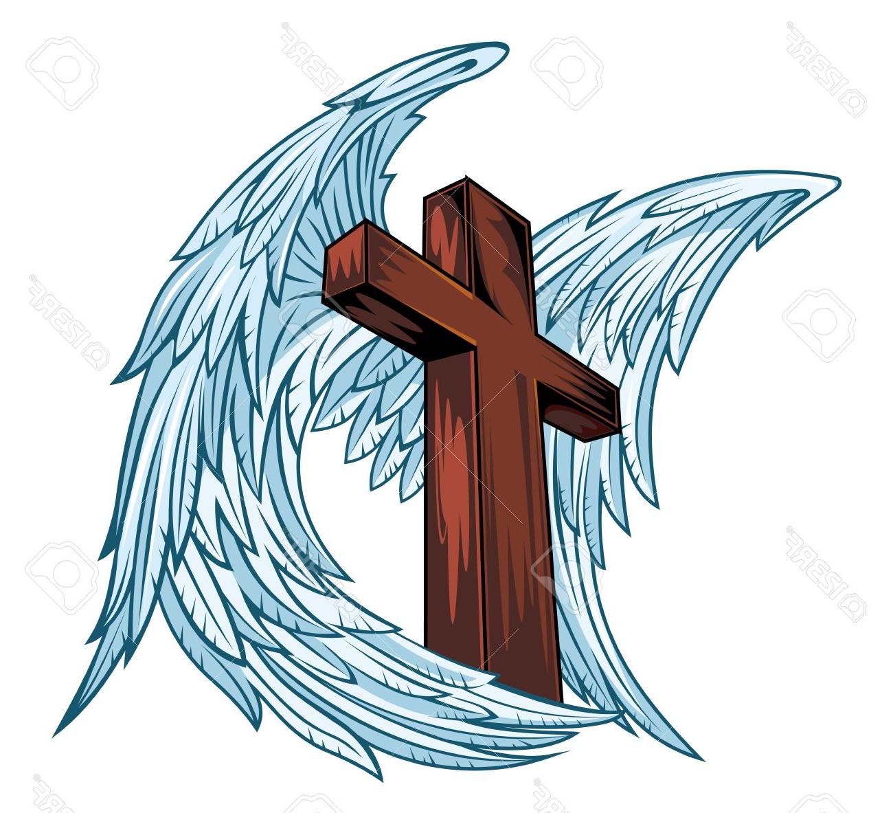 1300x1183 Top 10 Angel Wings With Wooden Cross Vector Illustration Stock