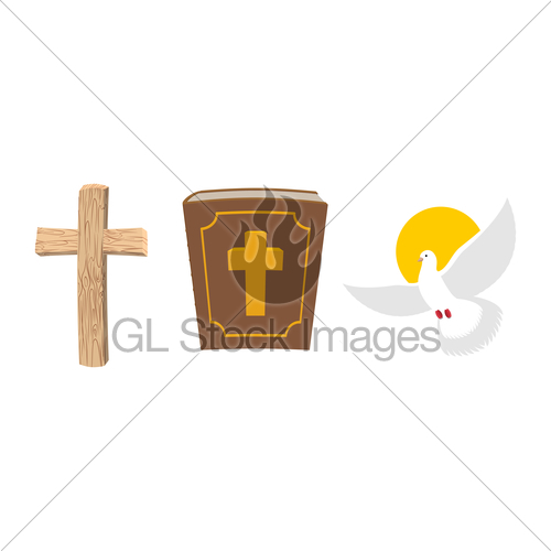 500x500 Holy Bible, Wooden Cross And White Dove Christian Symbol Gl