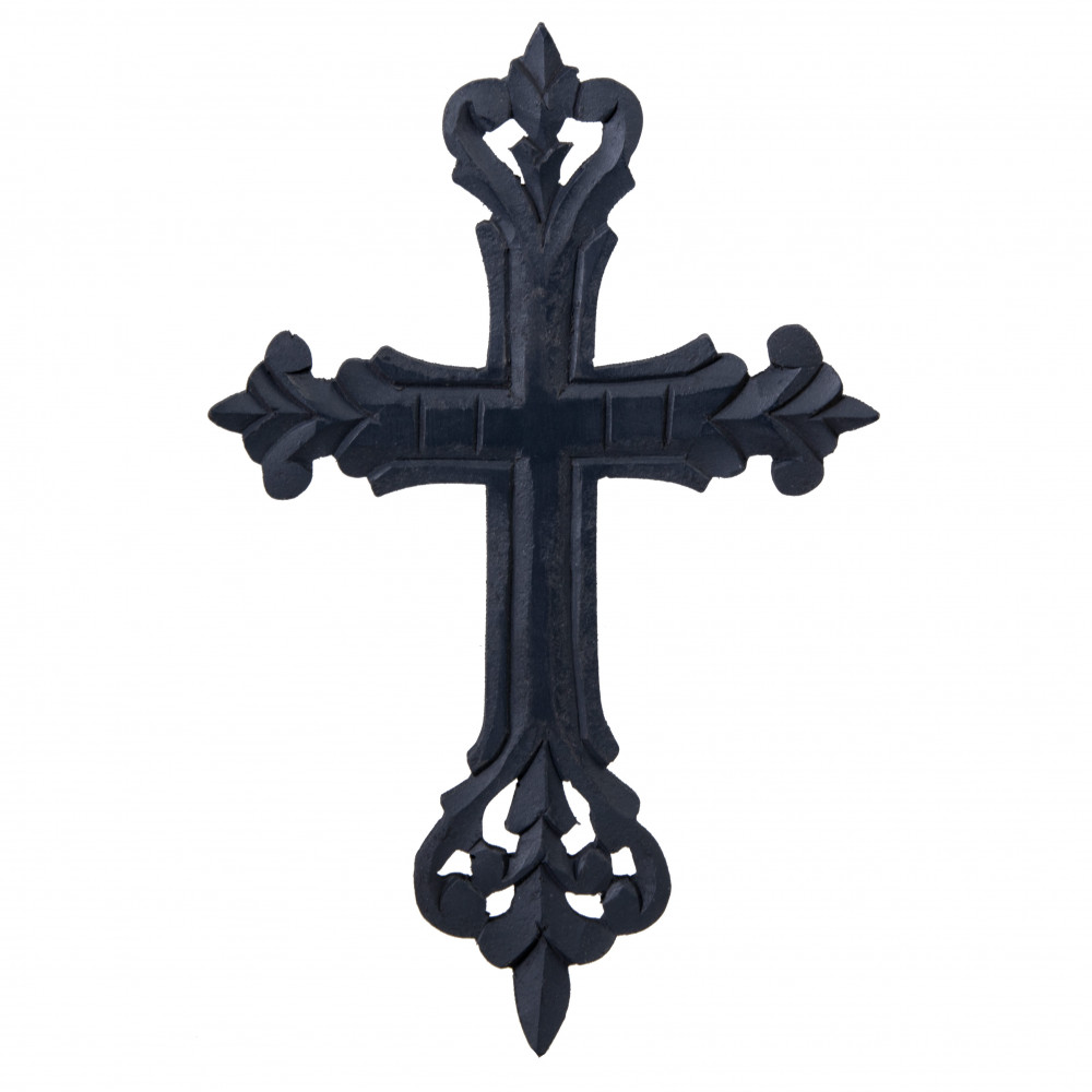 1000x1000 12 Rustic Carved Wooden Cross Black [Wax1857]