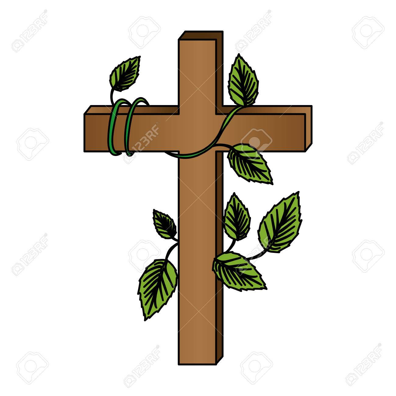 1300x1300 White Background With Colorful Wooden Cross And Creeper Plant