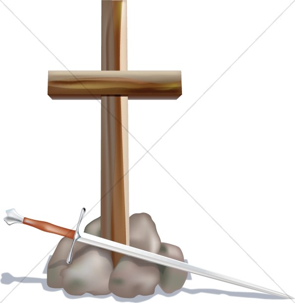 595x612 Wooden Cross With Sword Cross Clipart