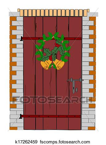 343x470 Stock Photograph Of Old Wooden Door With Wreath K17262459