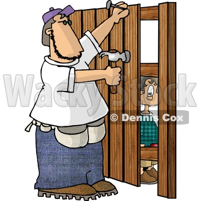 400x400 Watching A Man Build A Wooden Fence Clipart Picture Djart