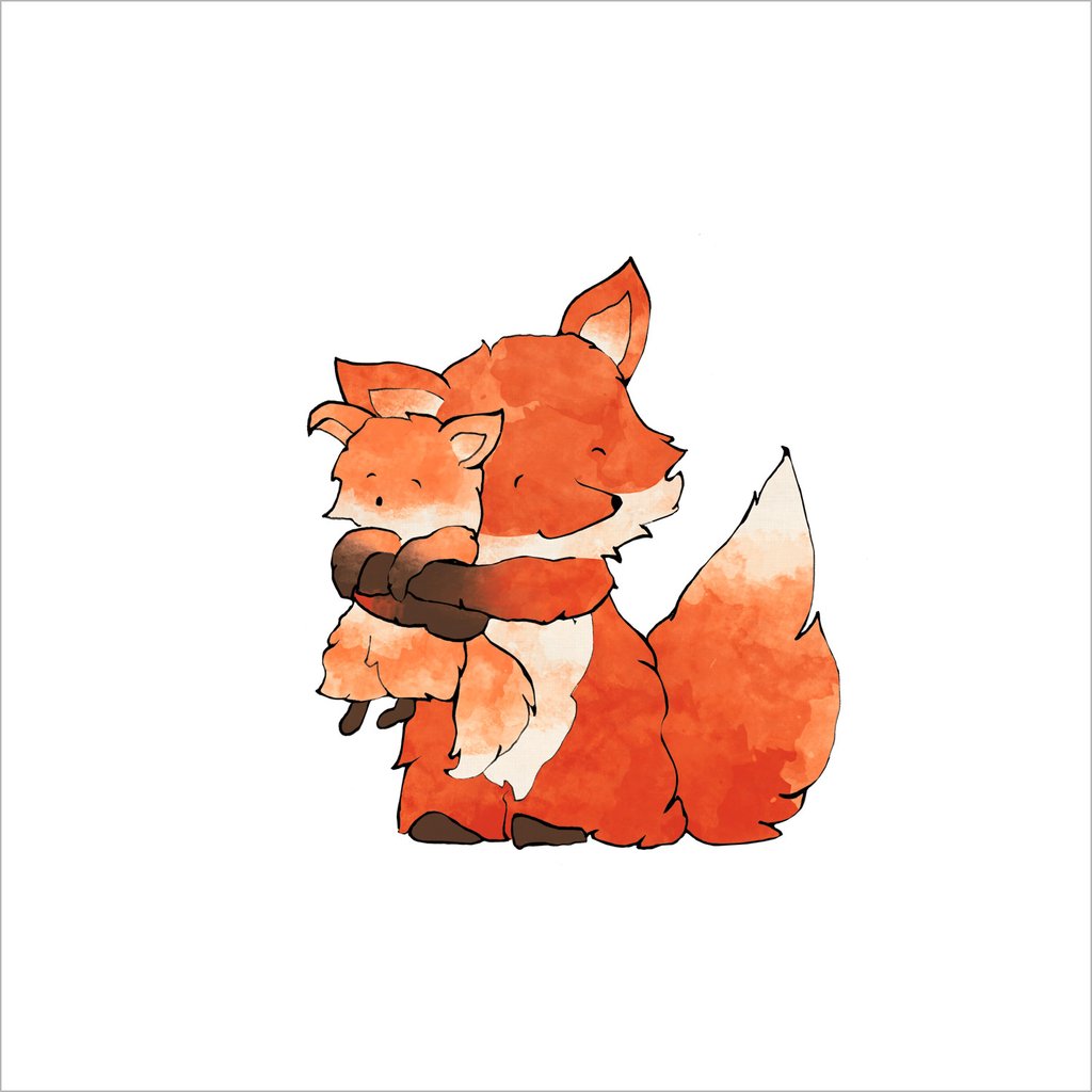 1024x1024 Fox And Baby Fox Art Print