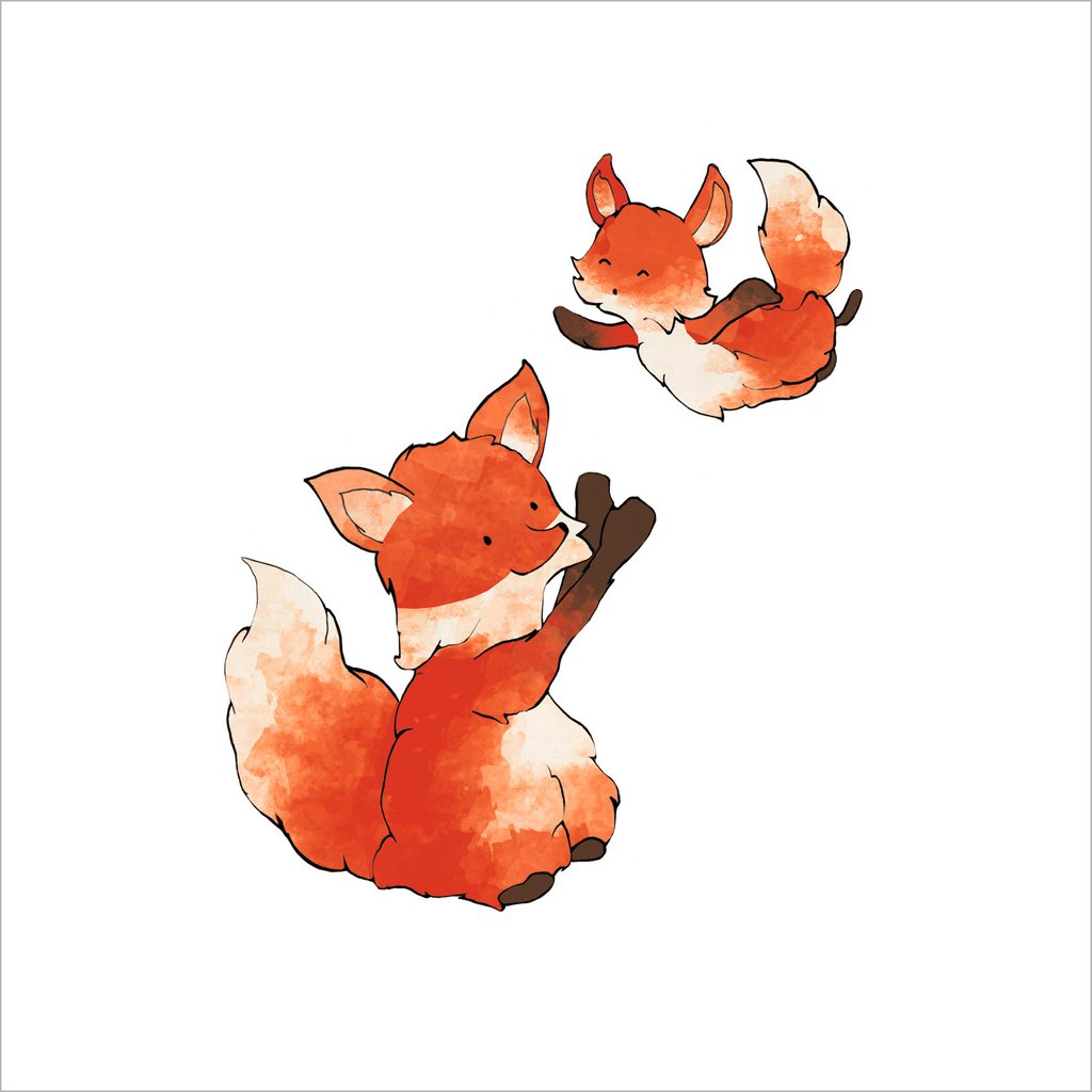1024x1024 Fox And Baby Fox Art Print