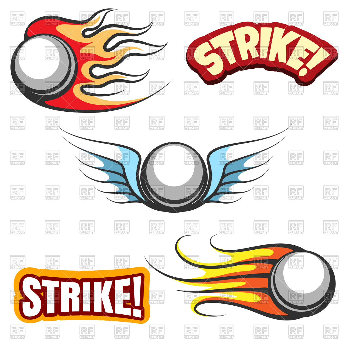 1200x1200 Set Of Bowling Ball Icons, Bowling Ball In Fire And Word Strike