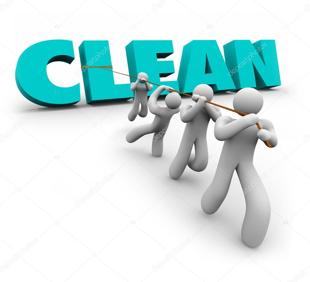 1024x930 Clean 3d Word Pulled Up Team People Working Together Cleaners