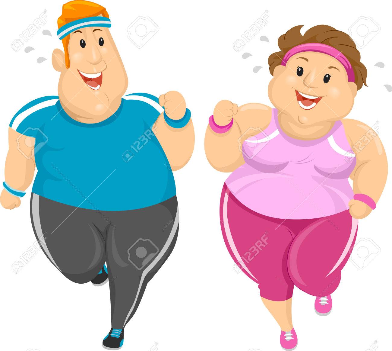 1300x1162 Illustration Of An Overweight Couple Working Out Together Stock