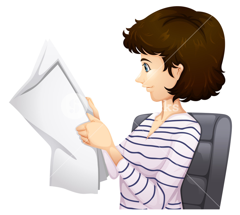 1000x899 Illustration Of A Working Woman Reading A Newspaper On A White
