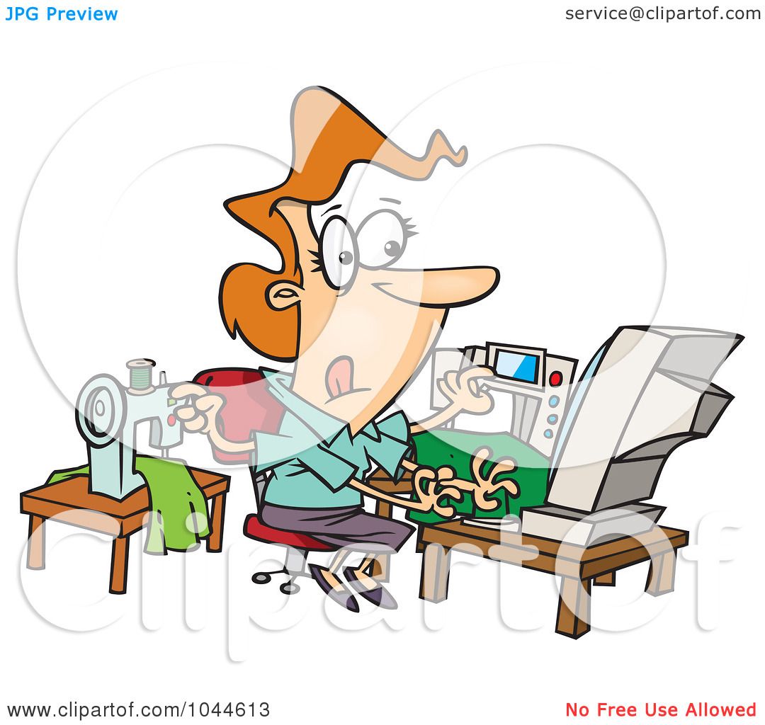 1080x1024 Royalty Free (Rf) Clip Art Illustration Of A Cartoon Woman Sewing