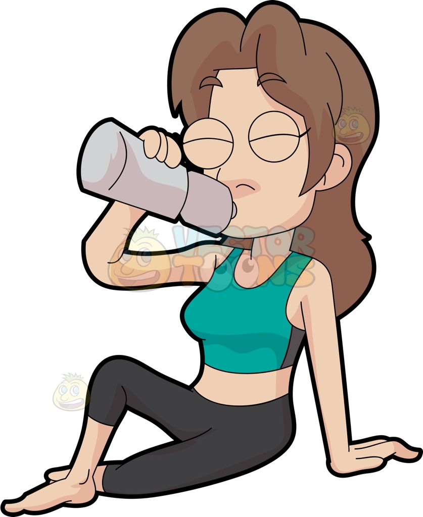 837x1024 A Woman Drinking Water After Her Workout Cartoon Clipart
