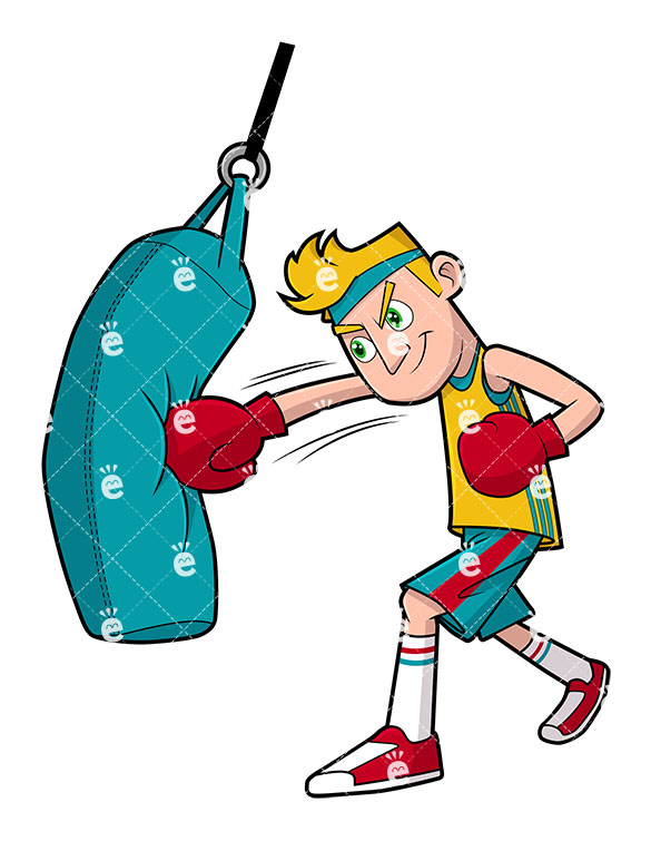 585x755 A Man Working Out With A Punching Bag Vector Clipart