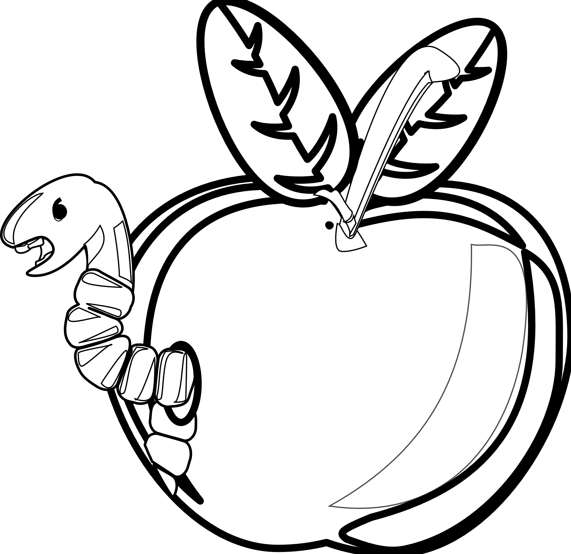 1979x1921 Apple Black And White Rg 1 Cartoon Apple With Worm Black White