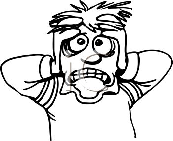 350x284 Black And White Cartoon Of A Scared Man