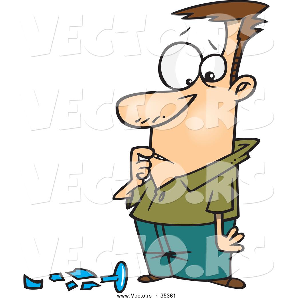 1024x1044 Vector Of A Worried Cartoon Man Standing Over An Expensive Broken