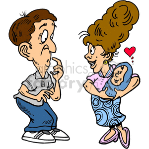 300x300 Royalty Free Happy Mother Holding Her Newborn While Dad Is Curious