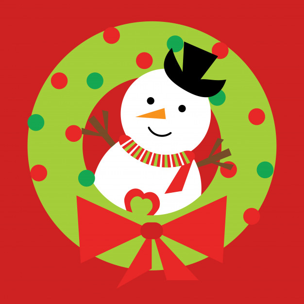 626x626 Christmas Cartoon Illustration With Cute Snowman On Green Wreath