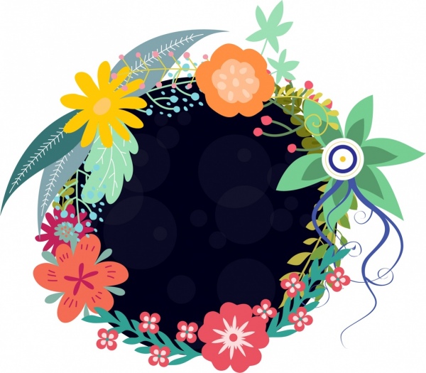 600x525 Flowers Wreath Icon Black Space Colorful Cartoon Sketch Free