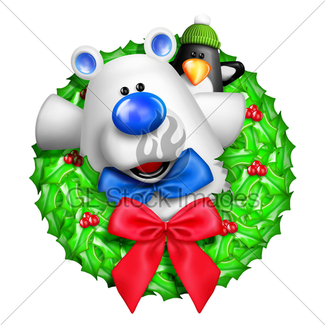 325x325 Whimsical Cartoon Christmas Wreath With Gingerbread Man Gl Stock