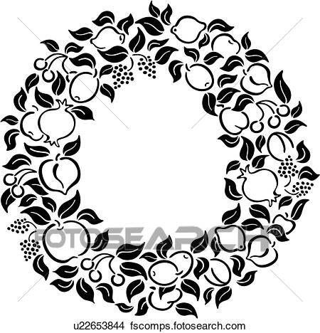 450x468 Clipart Of , Circle, Fancy, Floral, Frame, Fruit, Wreath