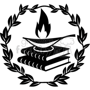 300x300 Royalty Free Black And White Outline Of Textbooks And Wreath