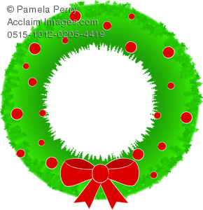 290x300 Clip Art Image Of A Christmas Wreath With Berries And A Bow