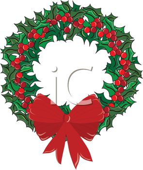 295x350 Picture Of Christmas Wreath With Red Berriesnd Red Bow In