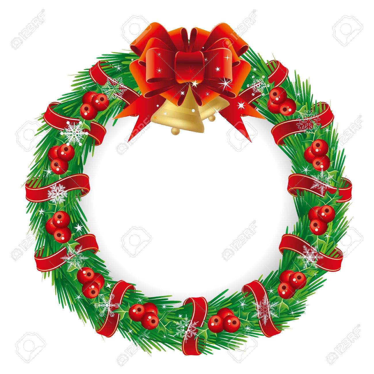1300x1300 Pine And Berries Holiday Wreath With A Bow Royalty Free Cliparts