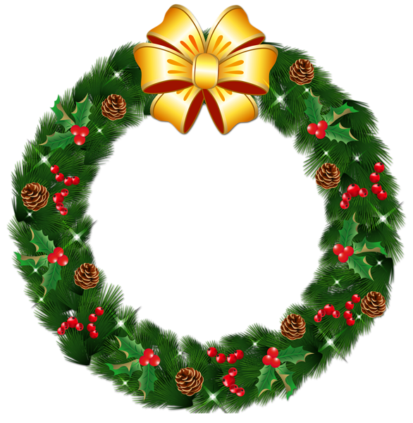 586x600 Transparent Christmas Pine Wreath With Gold Bow Png Clipart