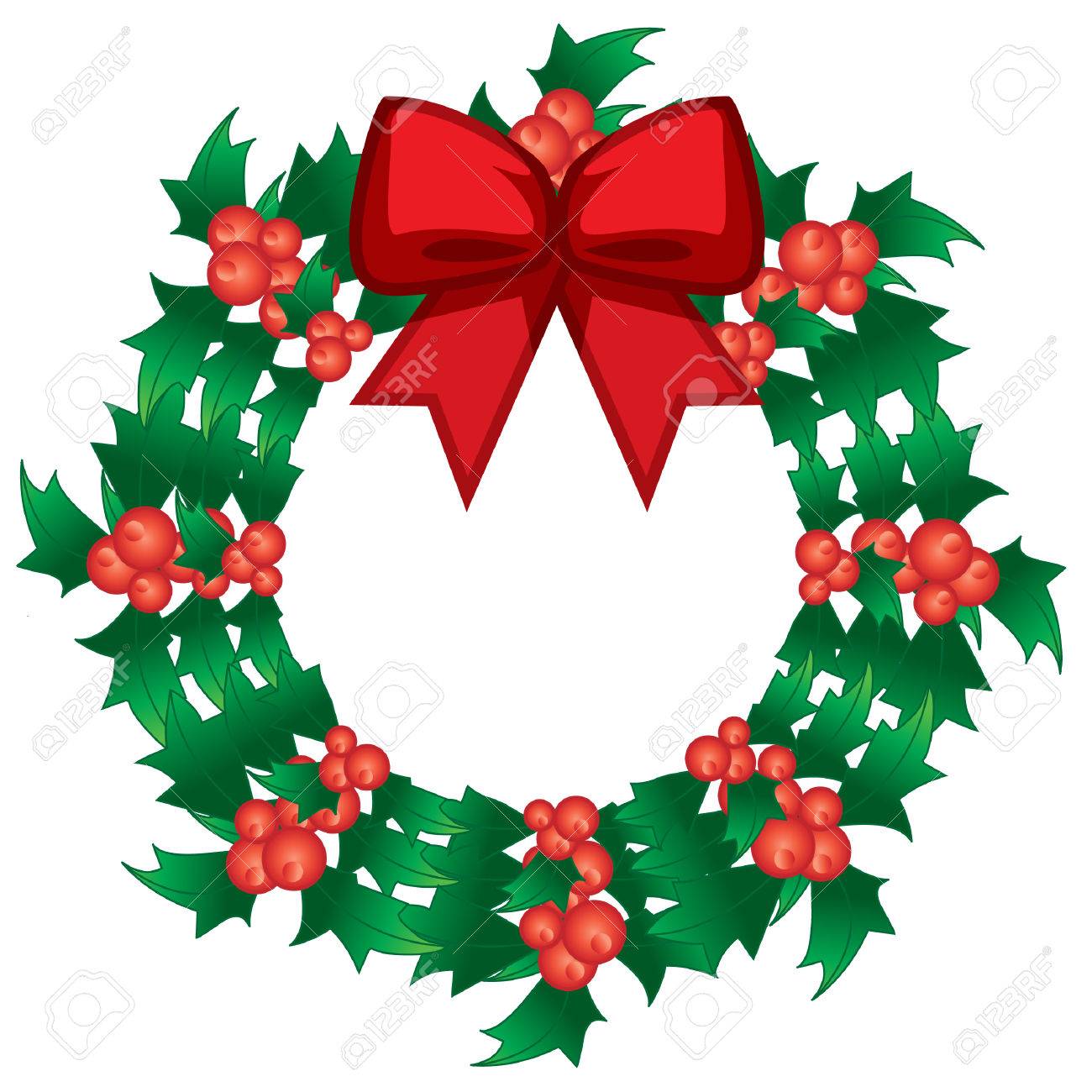 1300x1300 Christmas Holly Berry Vector Wreath With Bow Royalty Free Cliparts