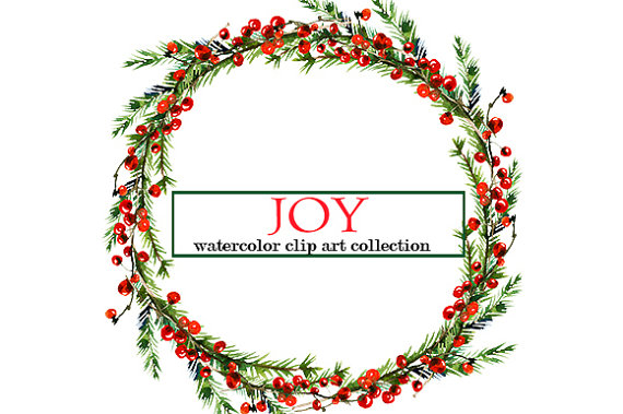570x379 Christmas Watercolor Clipart Wreaths Border Floral Clip Art