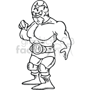 300x300 Royalty Free Black And White Cartoon Wrestler 168226 Vector Clip