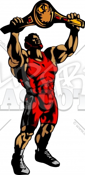 287x590 Champion Wrestler Clipart Graphic Vector Logo