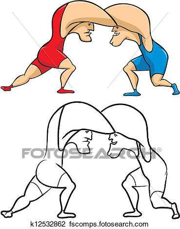 369x470 Clipart Of Two Wrestlers In The Clinch K12532862