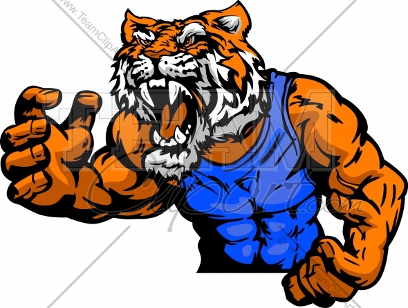 590x445 Tiger Wrestling Mascot Body Vector Cartoon Clipart Image