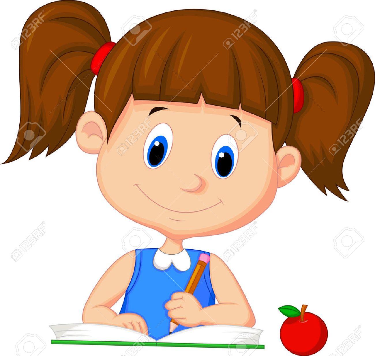 1300x1233 Cute Cartoon Girl Writing On A Book Royalty Free Cliparts, Vectors