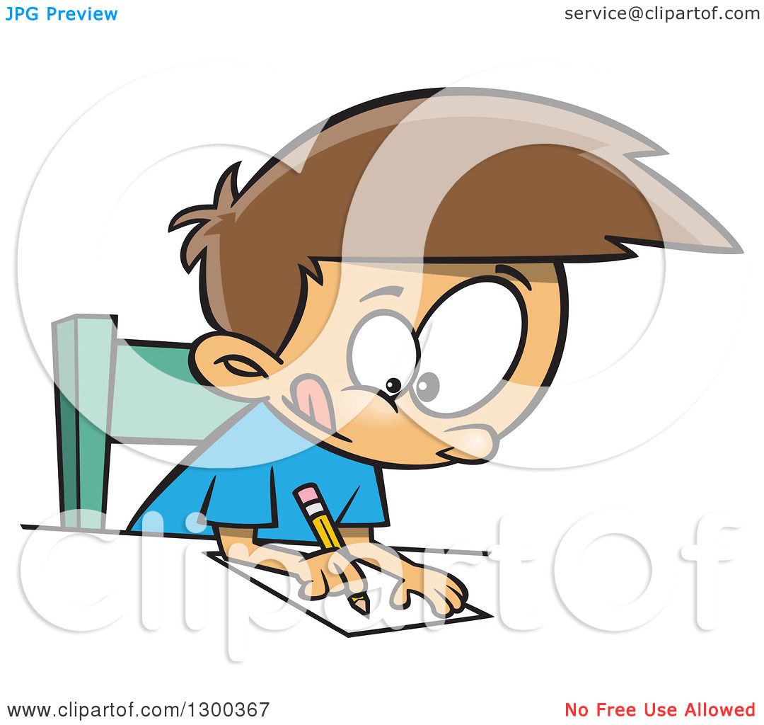 1080x1024 Clipart Of A Cartoon Focused Brunette White Boy Writing