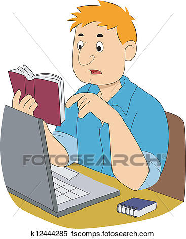367x470 Clipart Of Guy Writer Researching K12444285
