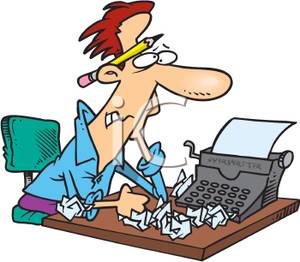 300x262 Frustrated Author With Writer's Block At His Typewriter Clipart Image