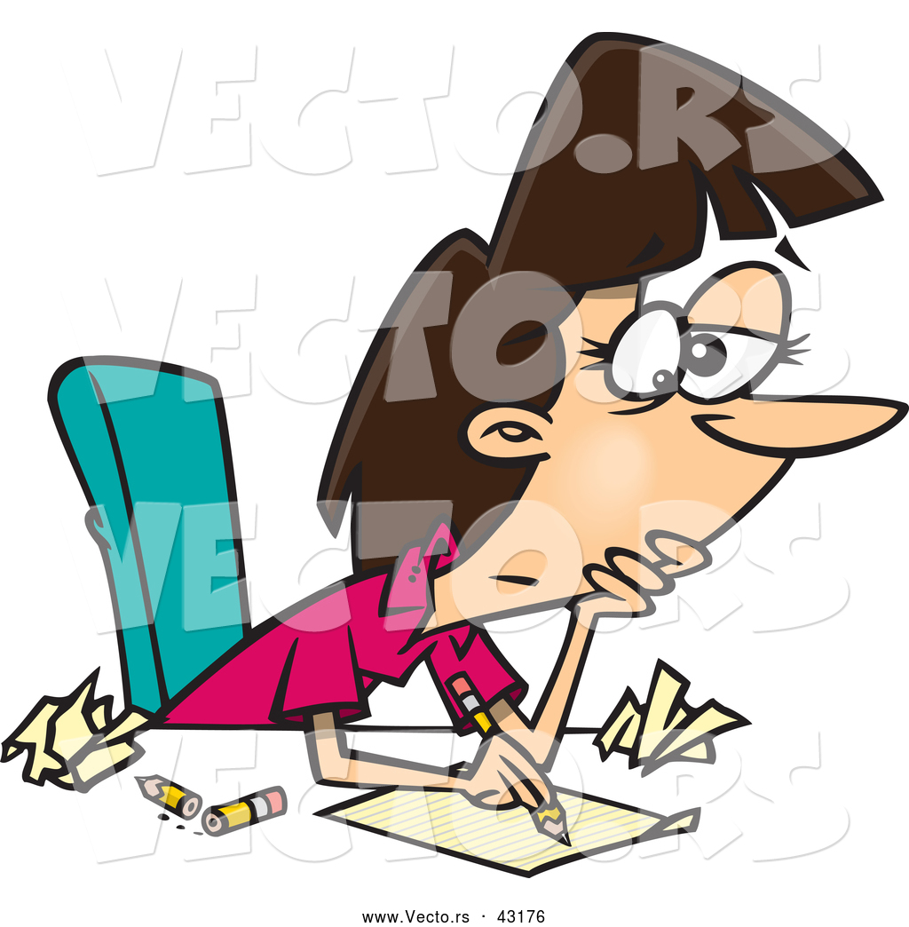 1024x1044 Vector Of A Tired Cartoon Girl With Writers Block By Toonaday