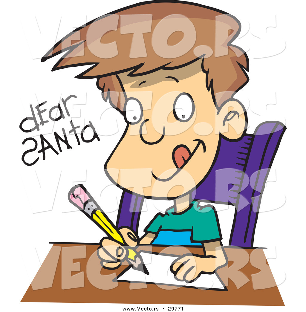 1024x1044 Cartoon Vector Of A Happy Boy Writing Letter To Santa By Toonaday