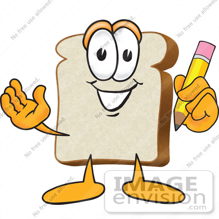 450x450 Clip Art Graphic Of A White Bread Slice Mascot Character Writing