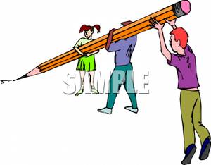 300x234 People Writing With A Very Large Pencil Clip Art Image