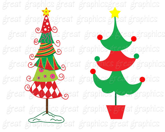 570x456 Christmas Tree Clipart Whimsical Christmas Digital Clip Art