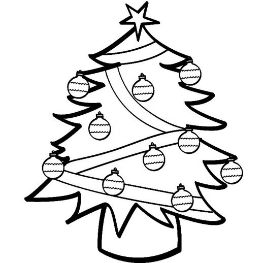 518x518 Simple Christmas Tree With Pretty Balls Decoration Coloring Pages