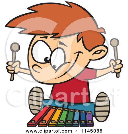 450x470 Cartoon Of A Happy Boy Playing A Xylophone