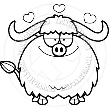 460x460 Cartoon Yak In Love (Black And White Line Art) By Cory Thoman