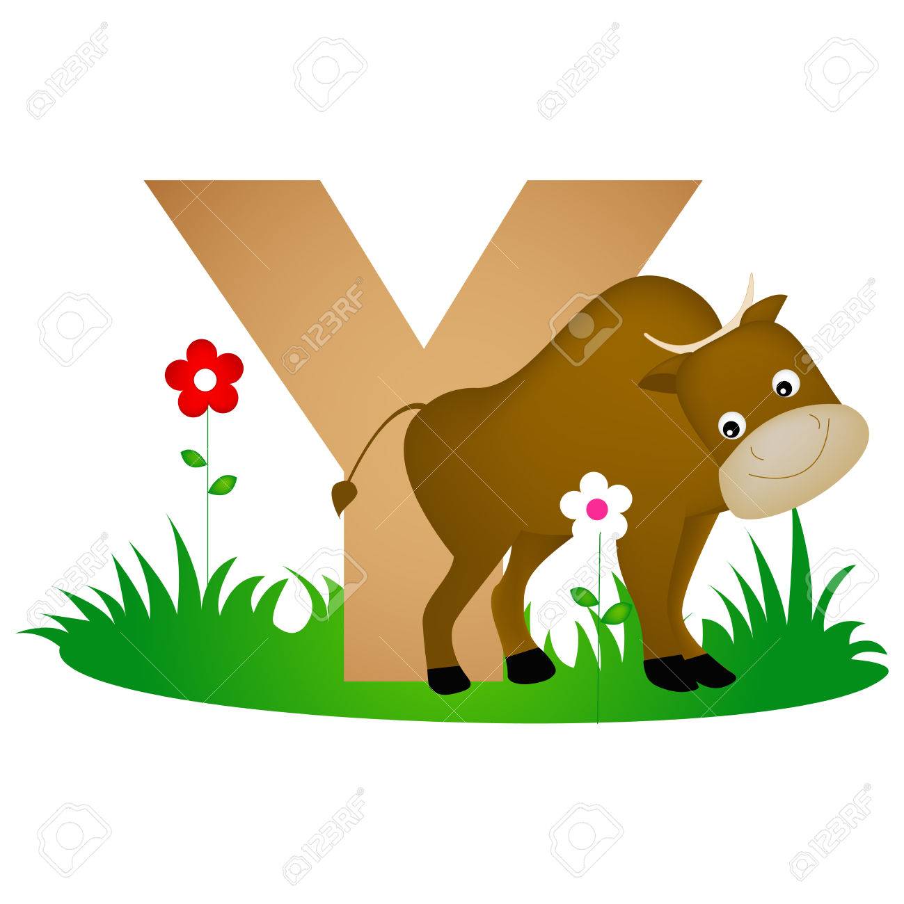 1299x1300 Colorful Animal Alphabet Letter Y With A Cute Yak Flash Card